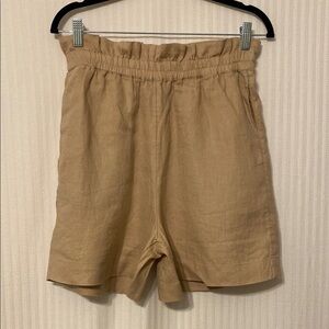 The Drop Priya Linen Shorts | Paperbag Waist High Rise | Tan Neutral Size M NWT